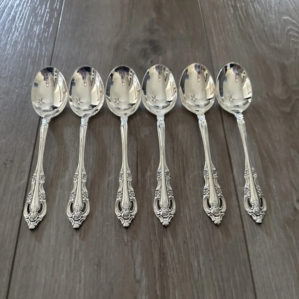 6 Oneida Community Silverplate Silver Artistry Oval Soup Place Spoon 1965‎